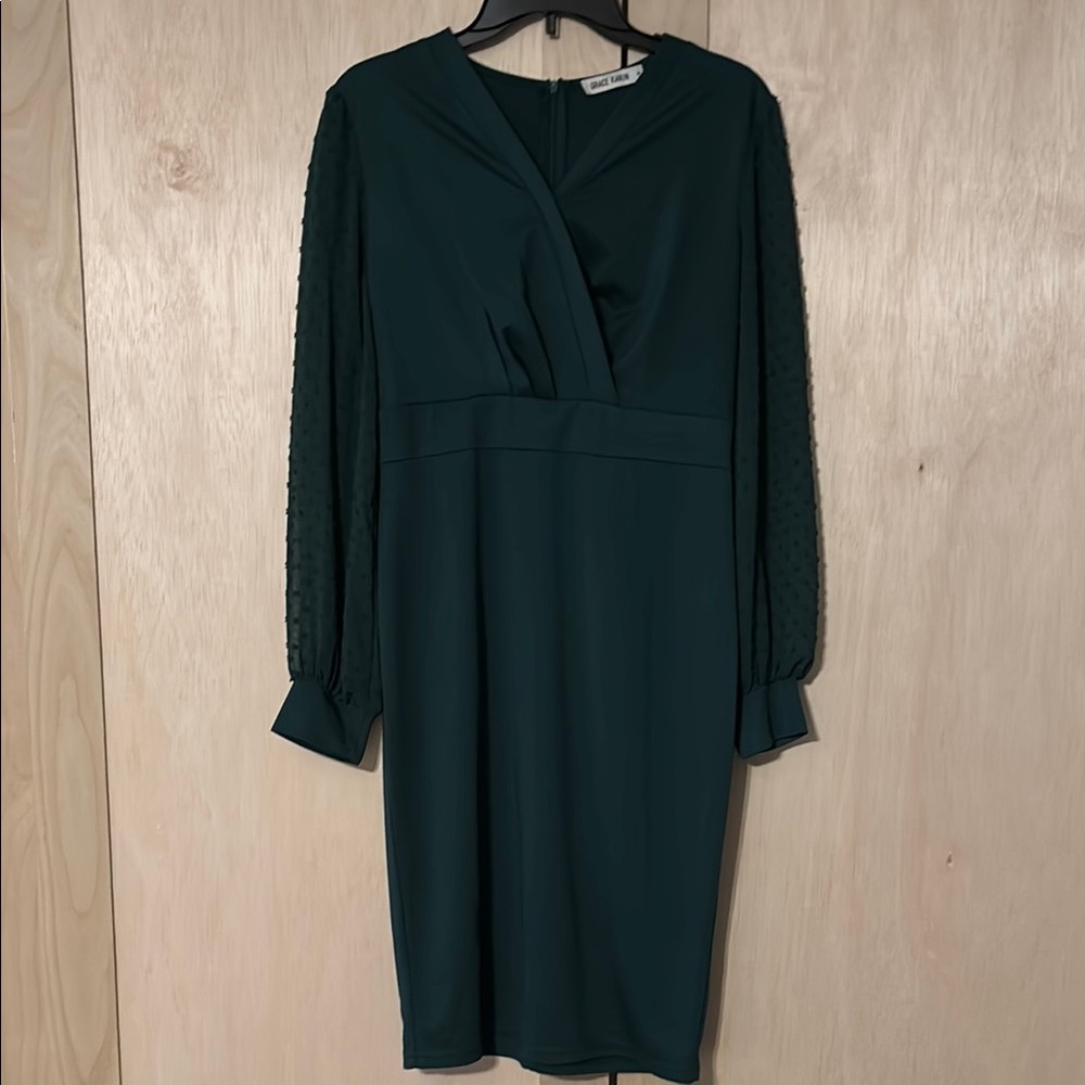 Grace Karin green  Sheath Dress with Bishop Sleeves